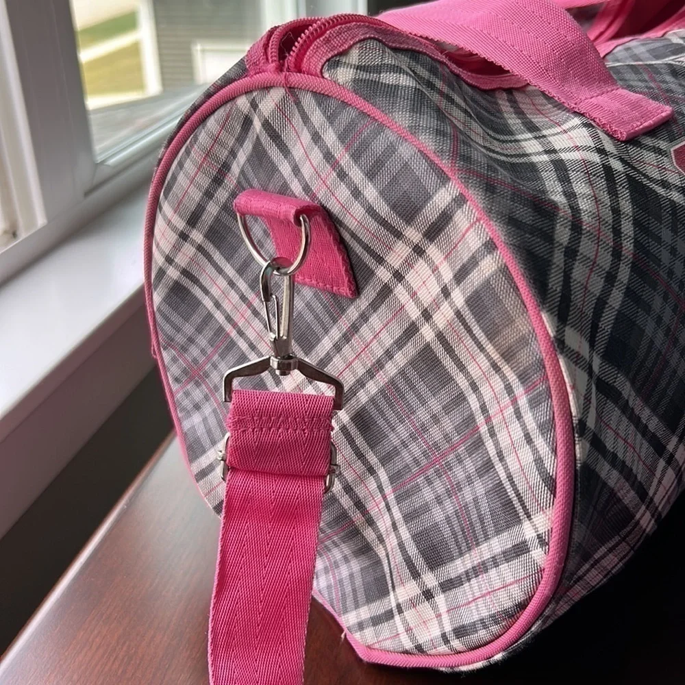 Gymnast Gymn⭐️st pink grey and black plaid adjustable shoulder strap bag euc